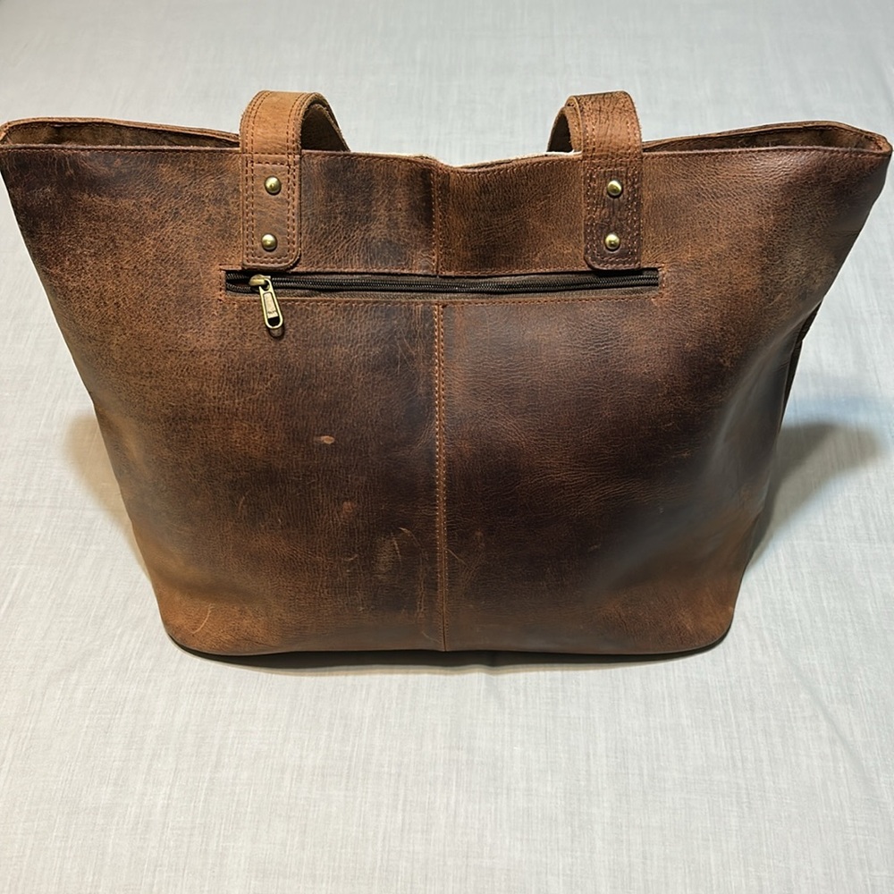 Crazy Heifers Large HOH (Hair on Hide) Tote with Gold accents on front. - Picture 4 of 11